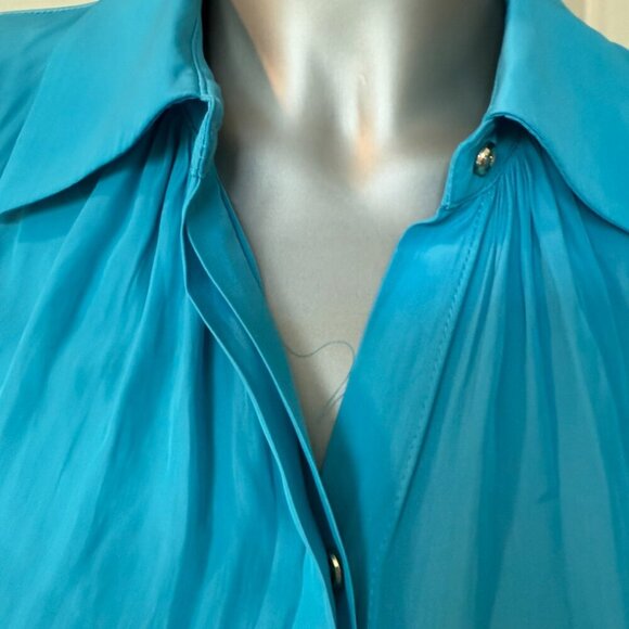 Ramy Brook Azariah Button Down Balloon Sleeve Blouse Top Size XS Blue NWT - Picture 7 of 8